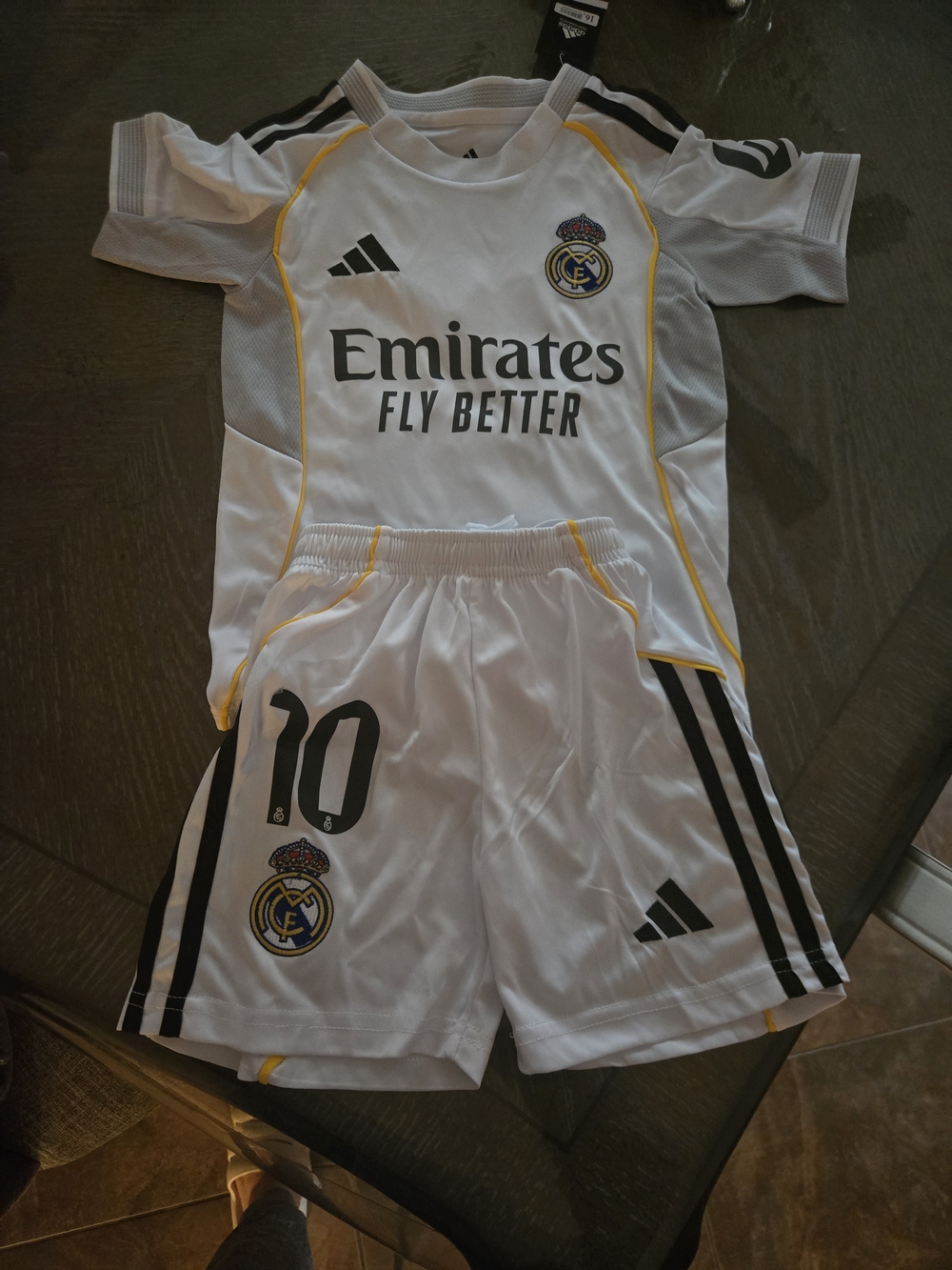 adidas White and Yellow Kids Soccer Jersey & Shorts Set